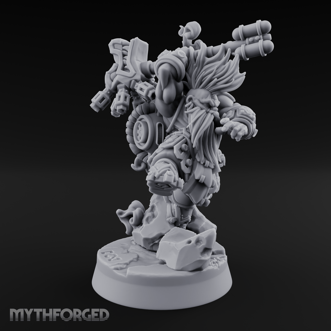 Steam Powered Dwarf Fighter Miniature for Dungeons and Dragons, Pathfinder or other TTRPGs