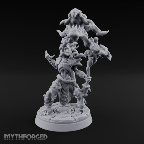 Maw Staff Raising Goblin Shaman Miniature for Dungeons and Dragons, Pathfinder or other TTRPGs