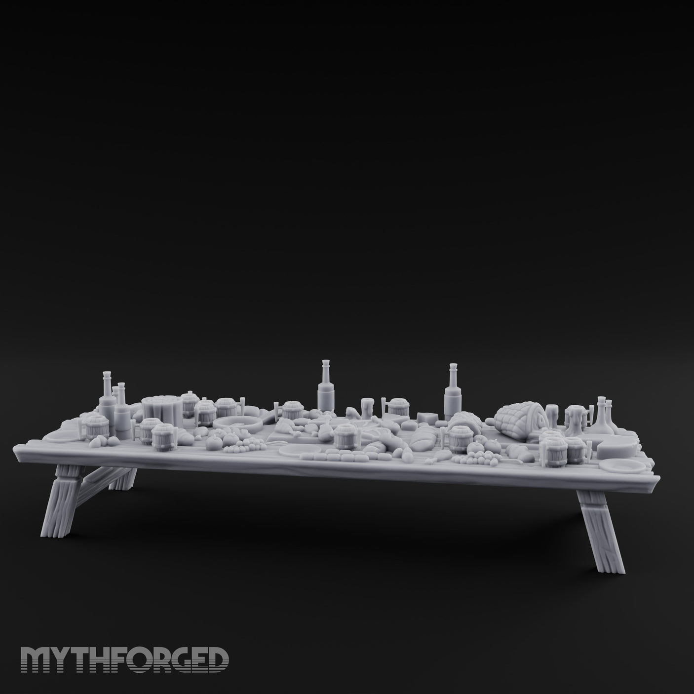 Meat-Heaped Bottle-Strewn Banquet Feasting Table Miniature for Dungeons and Dragons, Pathfinder or other TTRPGs