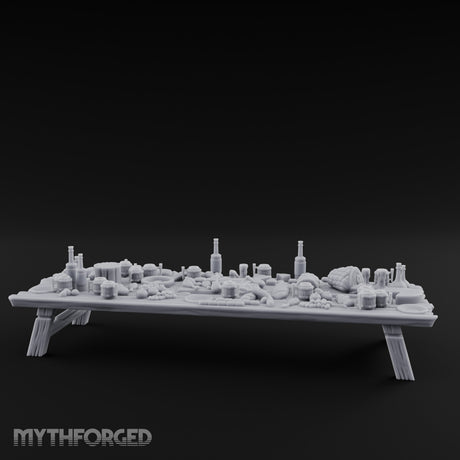 Meat-Heaped Bottle-Strewn Banquet Feasting Table Miniature for Dungeons and Dragons, Pathfinder or other TTRPGs