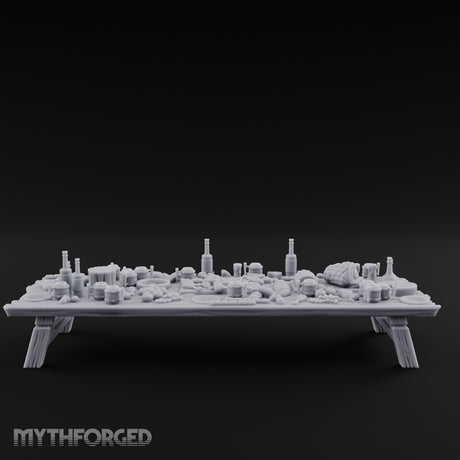 Meat-Heaped Bottle-Strewn Banquet Feasting Table Miniature for Dungeons and Dragons, Pathfinder or other TTRPGs