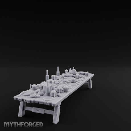 Meat-Heaped Bottle-Strewn Banquet Feasting Table Miniature for Dungeons and Dragons, Pathfinder or other TTRPGs