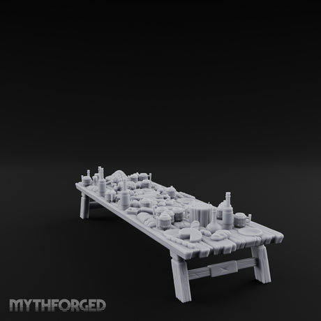 Meat-Heaped Bottle-Strewn Banquet Feasting Table Miniature for Dungeons and Dragons, Pathfinder or other TTRPGs