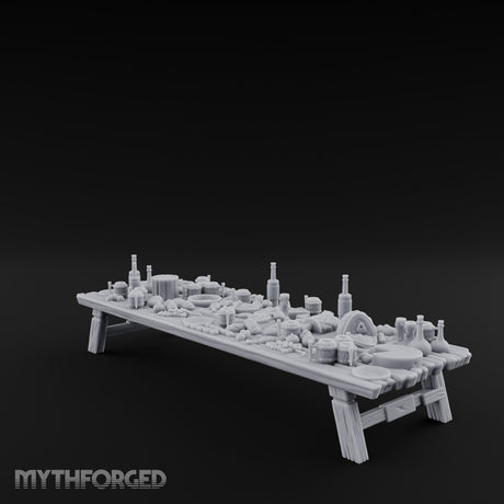 Meat-Heaped Bottle-Strewn Banquet Feasting Table Miniature for Dungeons and Dragons, Pathfinder or other TTRPGs