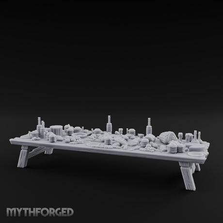 Meat-Heaped Bottle-Strewn Banquet Feasting Table Miniature for Dungeons and Dragons, Pathfinder or other TTRPGs