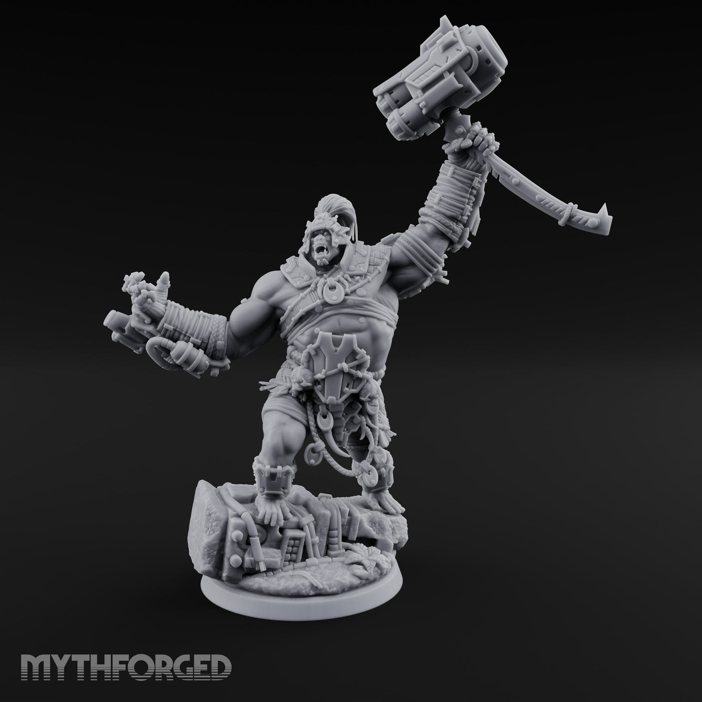 Mech Hammer Smashing Simian Brute Miniature for Dungeons and Dragons, Pathfinder or other TTRPGs