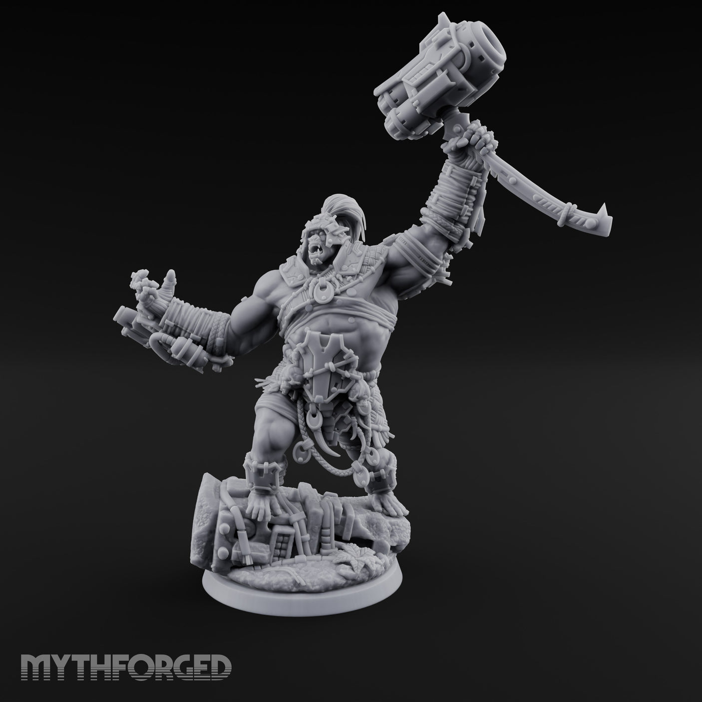 Mech Hammer Smashing Simian Brute Miniature for Dungeons and Dragons, Pathfinder or other TTRPGs