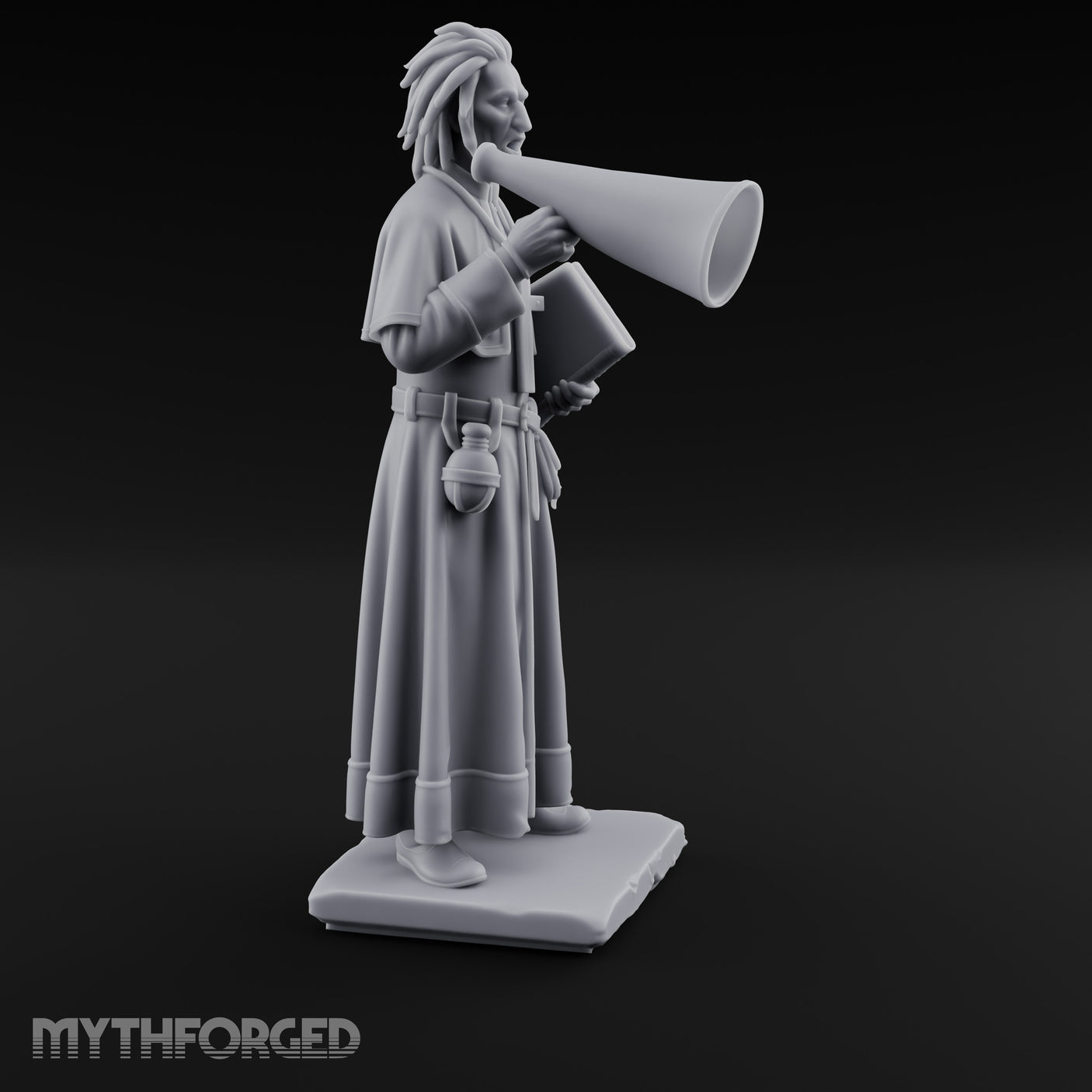 Megaphone Bellowing Human Preacher Miniature for Dungeons and Dragons, Pathfinder or other TTRPGs