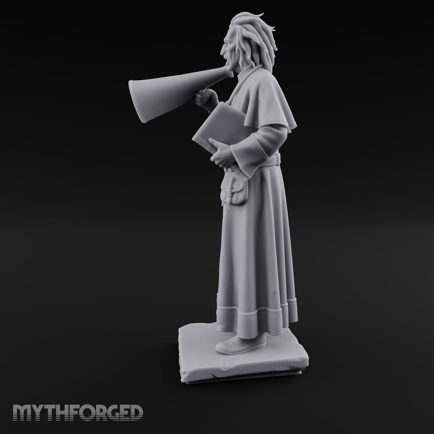 Megaphone Bellowing Human Preacher Miniature for Dungeons and Dragons, Pathfinder or other TTRPGs
