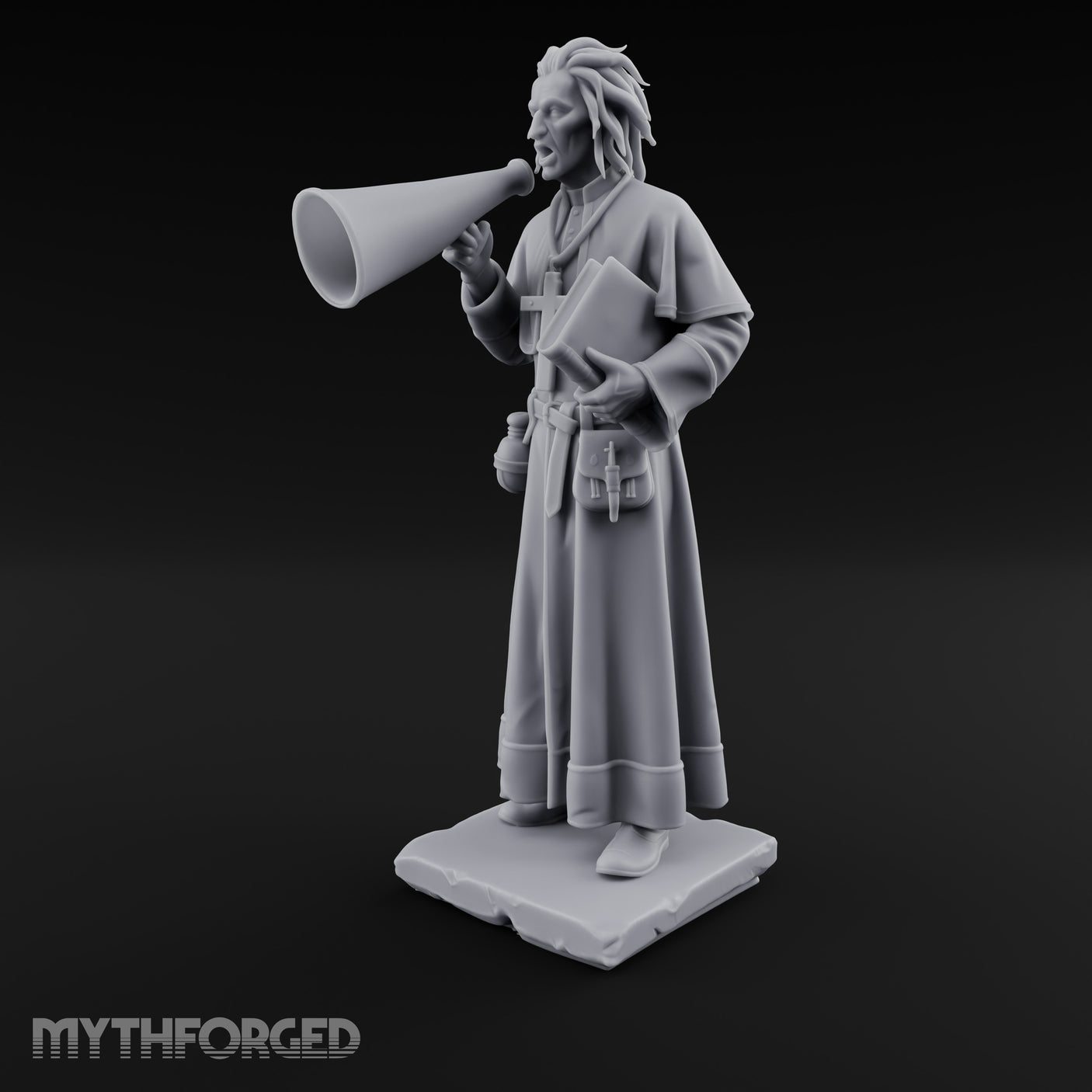 Megaphone Bellowing Human Preacher Miniature for Dungeons and Dragons, Pathfinder or other TTRPGs