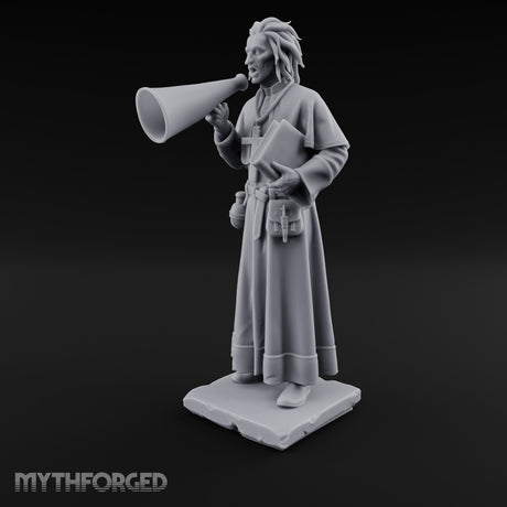 Megaphone Bellowing Human Preacher Miniature for Dungeons and Dragons, Pathfinder or other TTRPGs