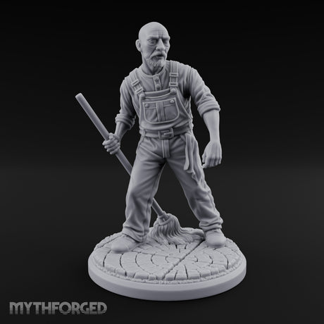 Mop Wielding Human Janitor Miniature for Dungeons and Dragons, Pathfinder or other TTRPGs
