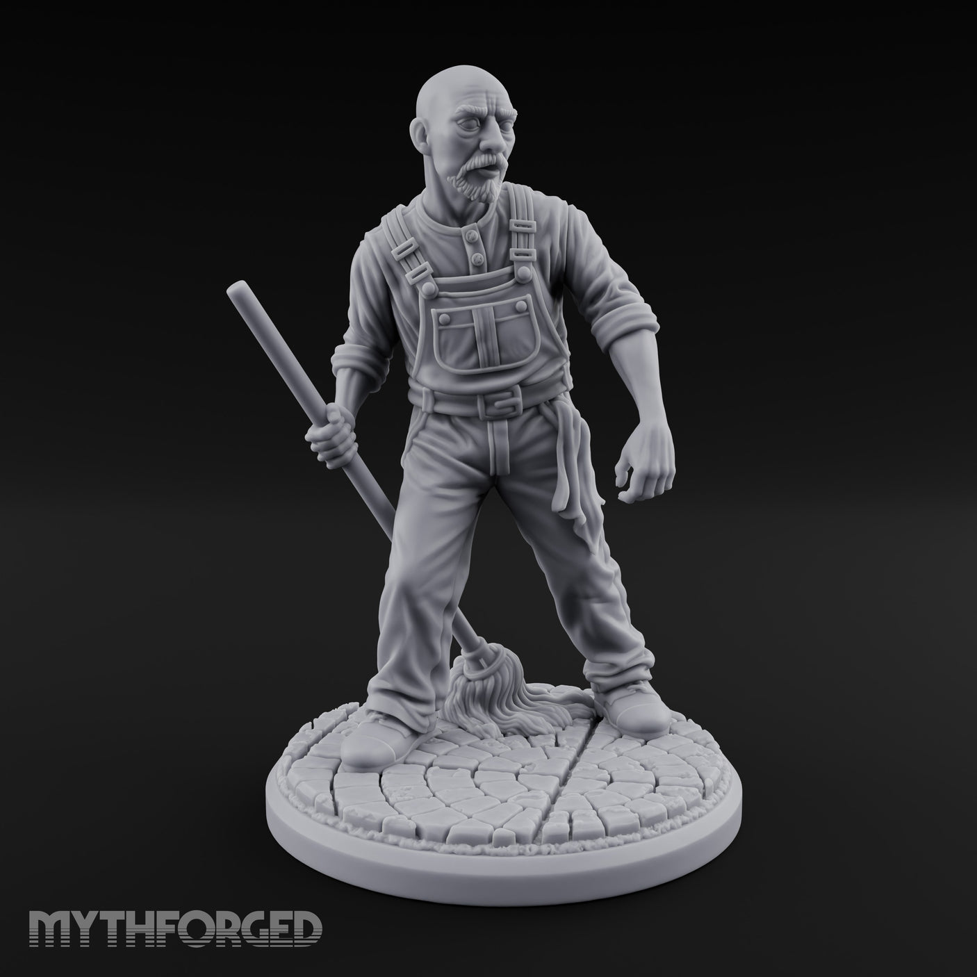 Mop Wielding Human Janitor Miniature for Dungeons and Dragons, Pathfinder or other TTRPGs