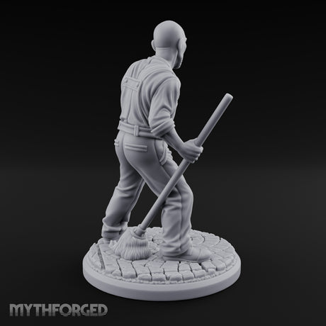 Mop Wielding Human Janitor Miniature for Dungeons and Dragons, Pathfinder or other TTRPGs