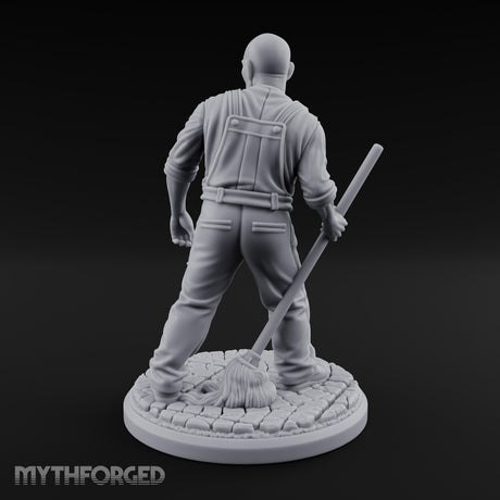 Mop Wielding Human Janitor Miniature for Dungeons and Dragons, Pathfinder or other TTRPGs
