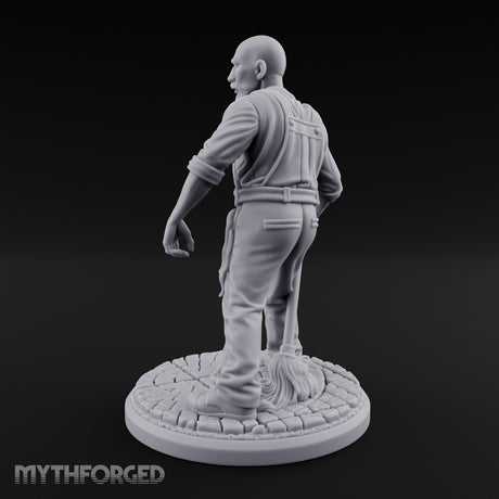 Mop Wielding Human Janitor Miniature for Dungeons and Dragons, Pathfinder or other TTRPGs