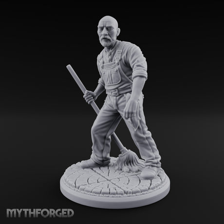 Mop Wielding Human Janitor Miniature for Dungeons and Dragons, Pathfinder or other TTRPGs