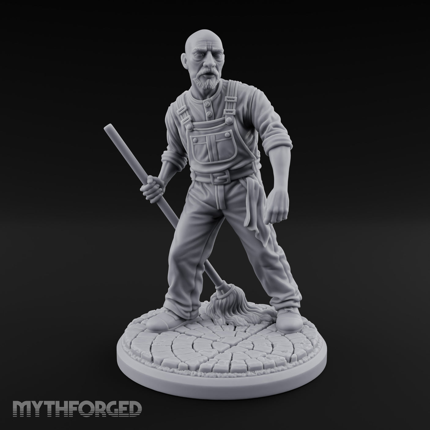 Mop Wielding Human Janitor Miniature for Dungeons and Dragons, Pathfinder or other TTRPGs