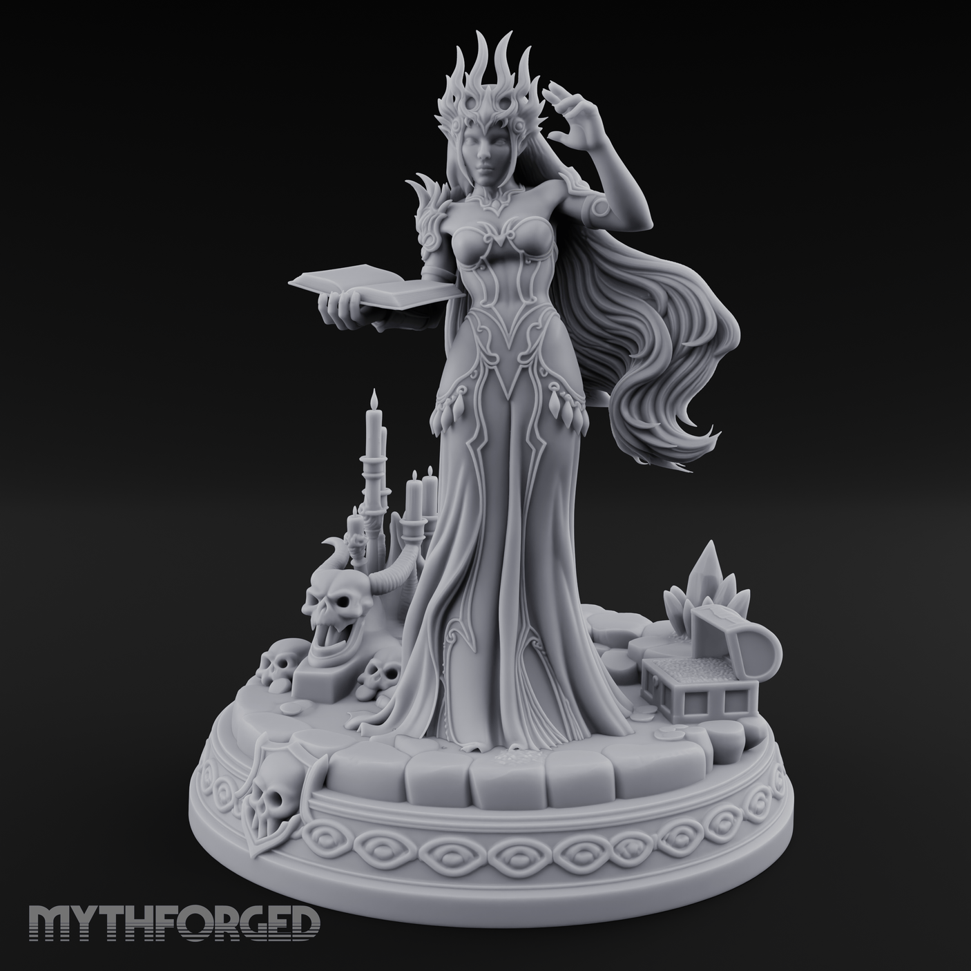 Crowned In Flame Sorceress Miniature for Dungeons and Dragons, Pathfinder or other TTRPGs