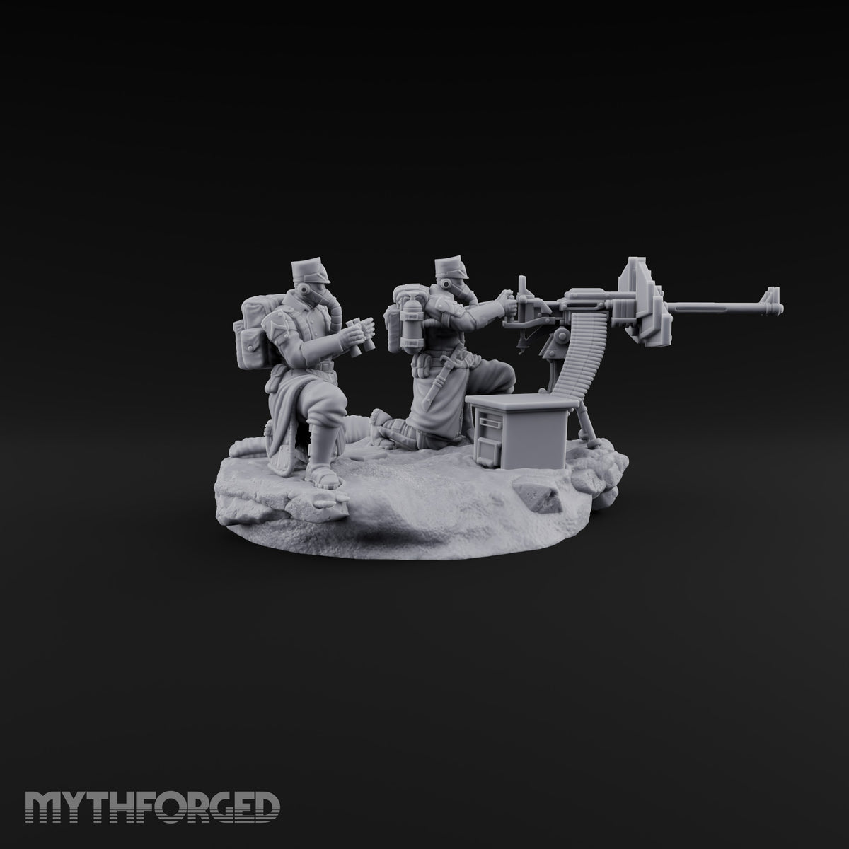 Breath Rationed, Ammunition Not Human Gas-Masked Heavy Infantry A — Dual Gun · Crouched