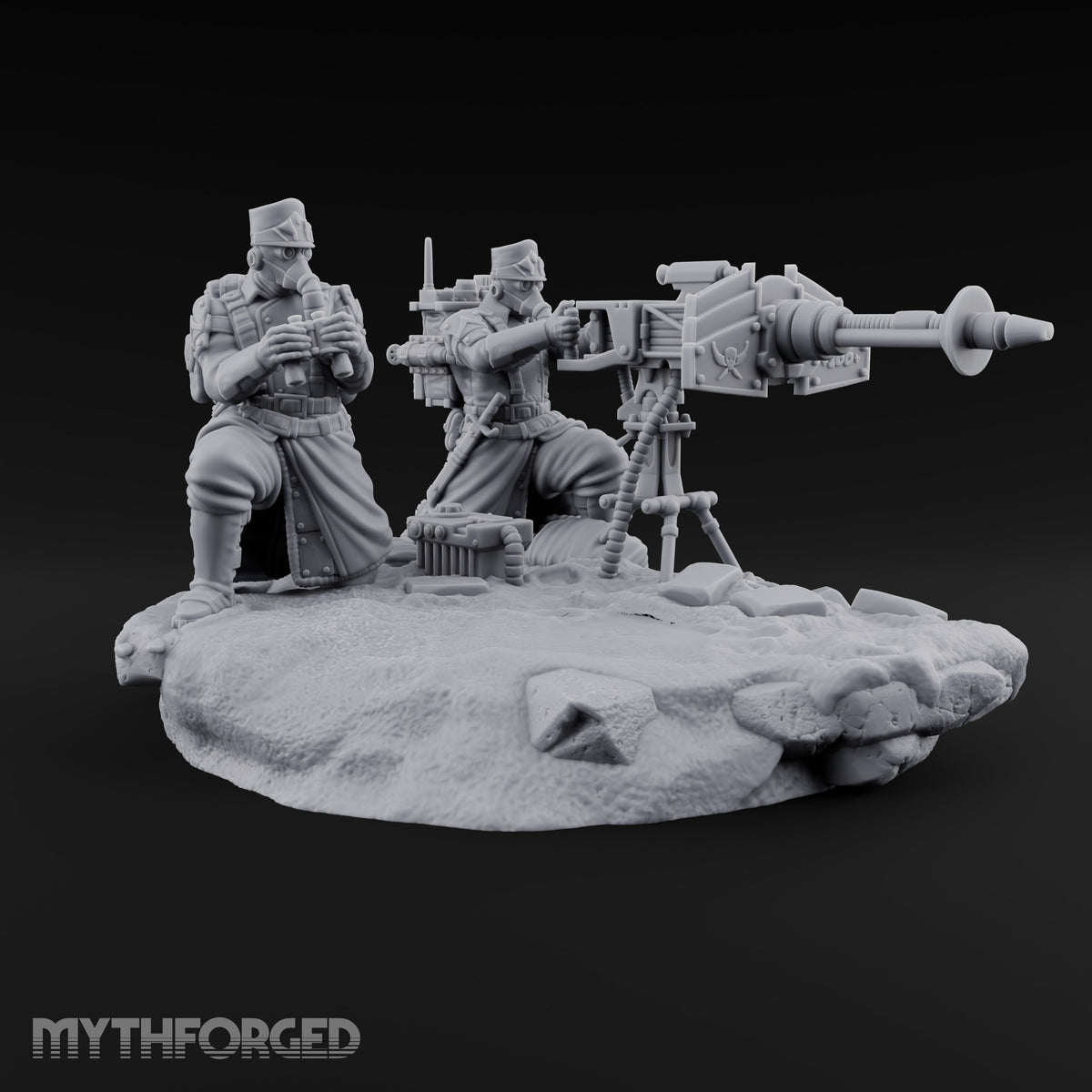 Breath Rationed, Ammunition Not Human Gas-Masked Heavy Weapon Crews — B · Dual Gun + Laser Coil Gun · Crouched