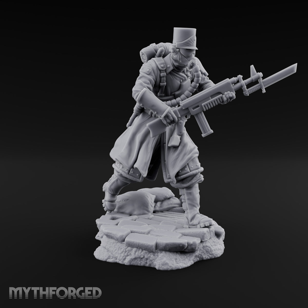 Orders Muffled, Obeyed Anyway Human Gas-Masked Light Infantry Soldiers — D · No FX