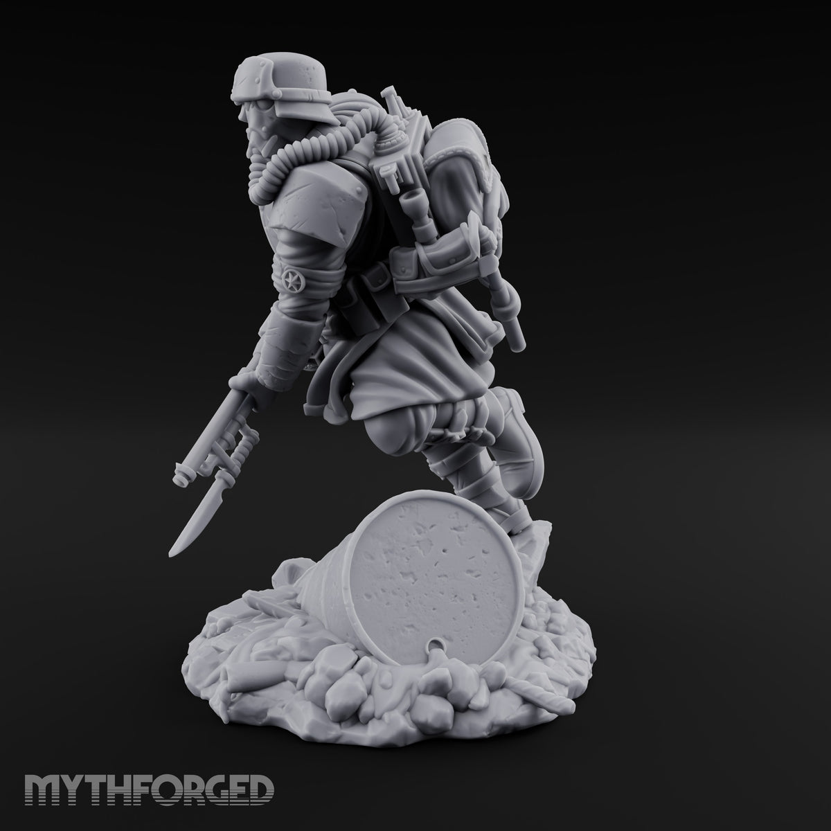 Breathing Through Brass Hoses Human Gas-Masked Shocktrooper C