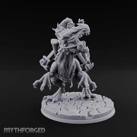 Trunk Raised Triumphant Orc Velociraptor Rider Miniature for Dungeons and Dragons, Pathfinder or other TTRPGs