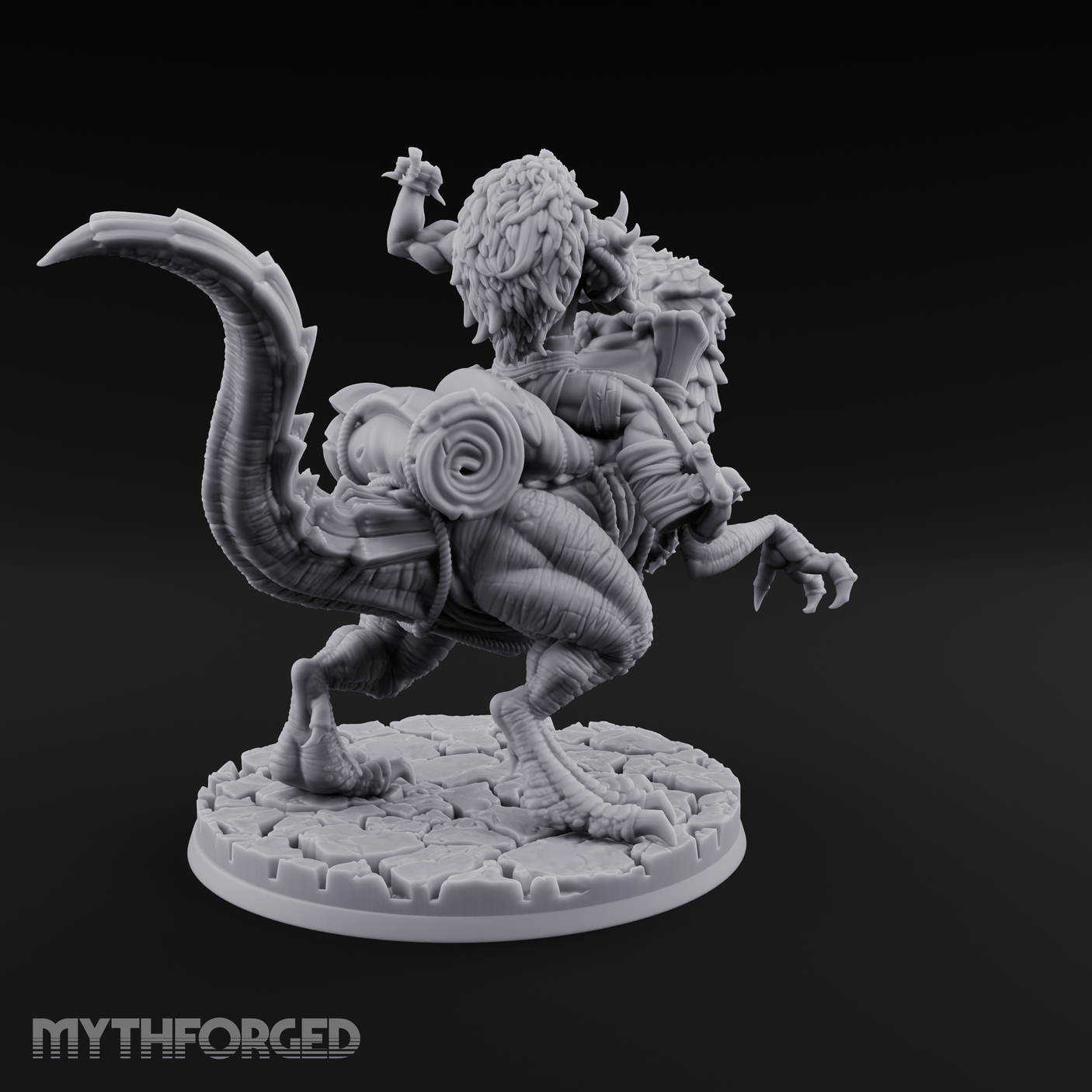 Trunk Raised Triumphant Orc Velociraptor Rider Miniature for Dungeons and Dragons, Pathfinder or other TTRPGs