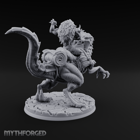 Trunk Raised Triumphant Orc Velociraptor Rider Miniature for Dungeons and Dragons, Pathfinder or other TTRPGs