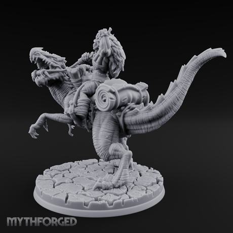 Trunk Raised Triumphant Orc Velociraptor Rider Miniature for Dungeons and Dragons, Pathfinder or other TTRPGs