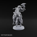 Neck and Neck Vampire Female Lord on Armoured Horse with Bat-Winged Axe