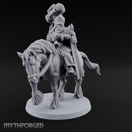 Hammer Hoisting Riding Commander Miniature for Dungeons and Dragons, Pathfinder or other TTRPGs