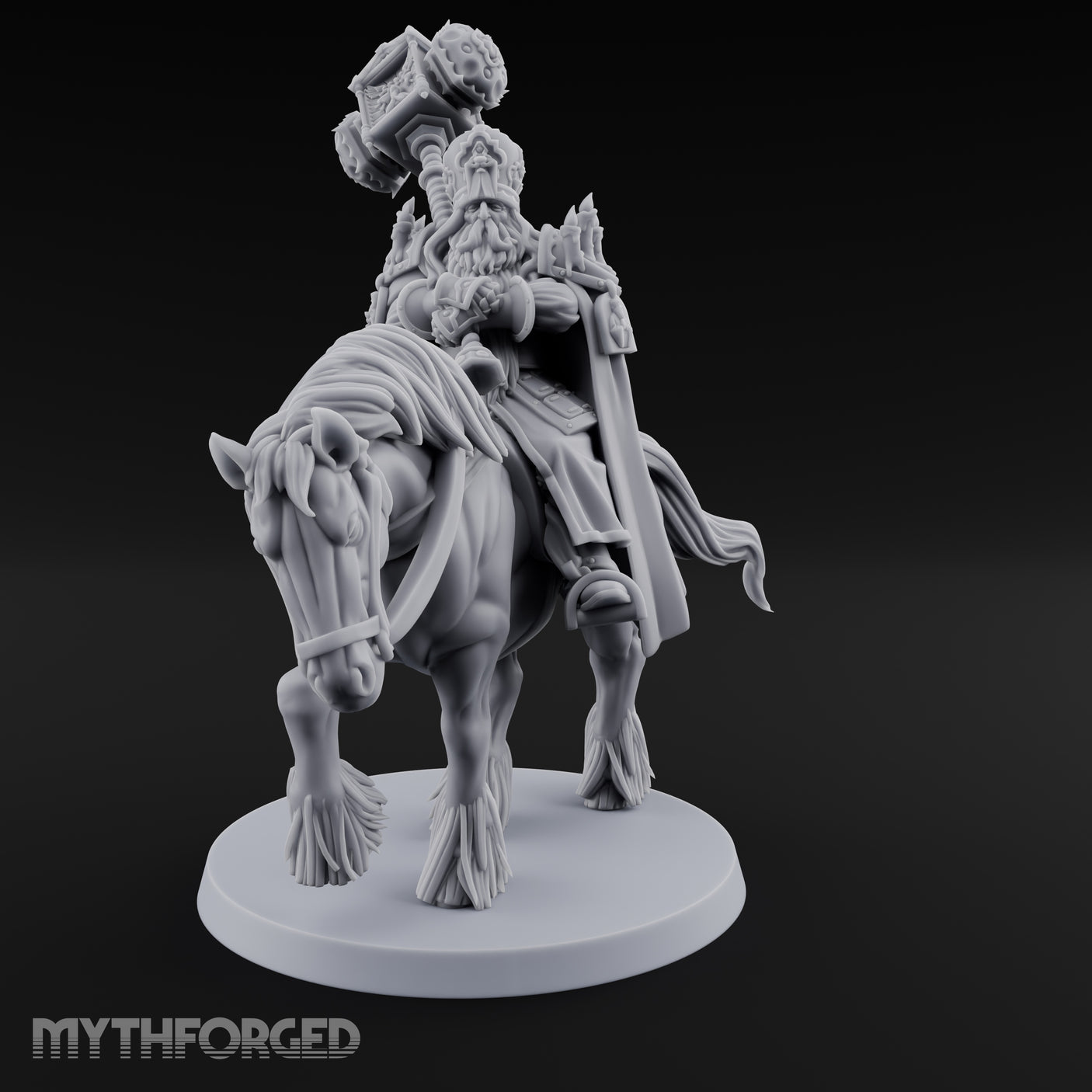 Hammer Hoisting Riding Commander Miniature for Dungeons and Dragons, Pathfinder or other TTRPGs