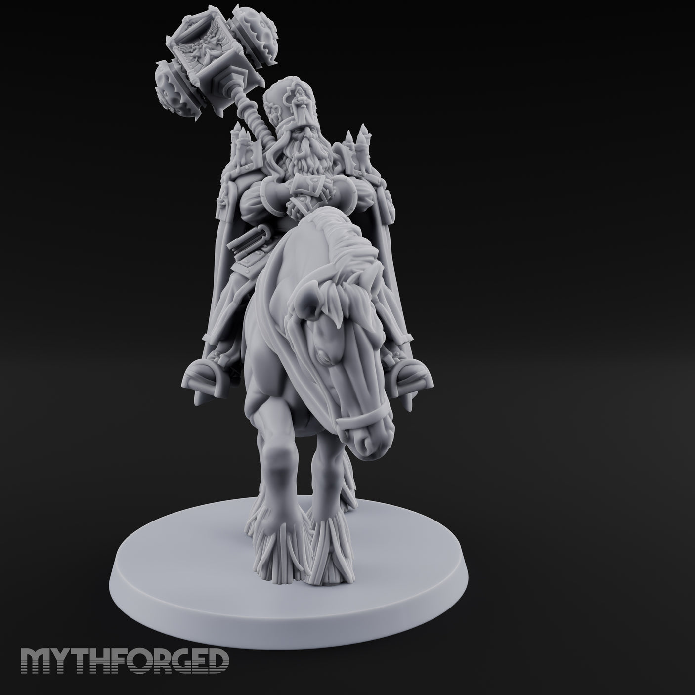 Hammer Hoisting Riding Commander Miniature for Dungeons and Dragons, Pathfinder or other TTRPGs