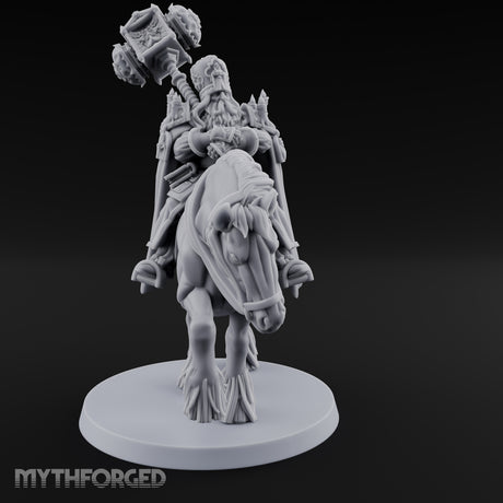 Hammer Hoisting Riding Commander Miniature for Dungeons and Dragons, Pathfinder or other TTRPGs