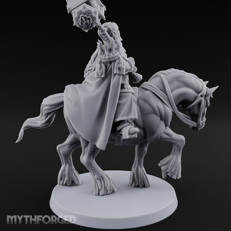 Hammer Hoisting Riding Commander Miniature for Dungeons and Dragons, Pathfinder or other TTRPGs