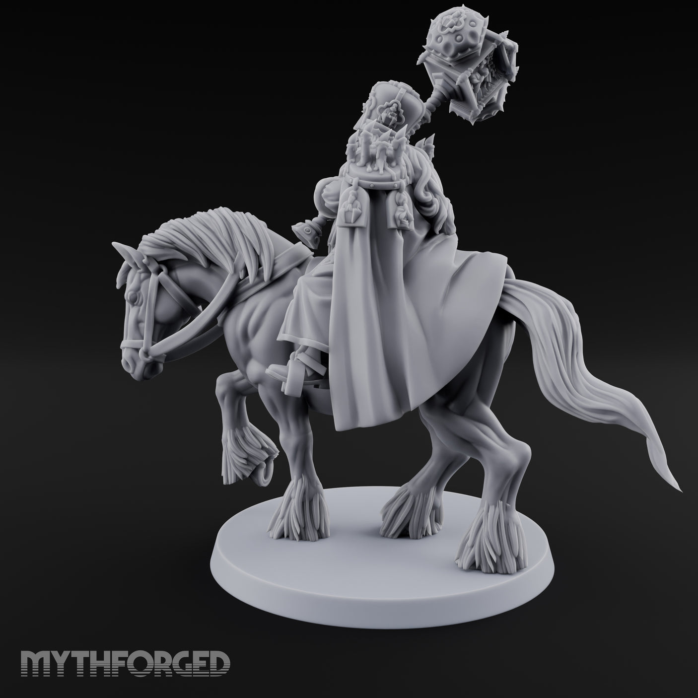 Hammer Hoisting Riding Commander Miniature for Dungeons and Dragons, Pathfinder or other TTRPGs