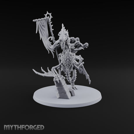 Pale and Unhurried Vampire Lord with Banner and Skull Spirits on Skeletal Mount — Banner