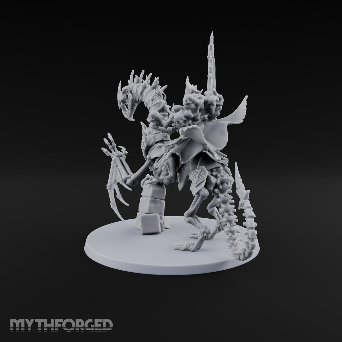 Pale and Unhurried Vampire Lord with Banner and Skull Spirits on Skeletal Mount — Banner
