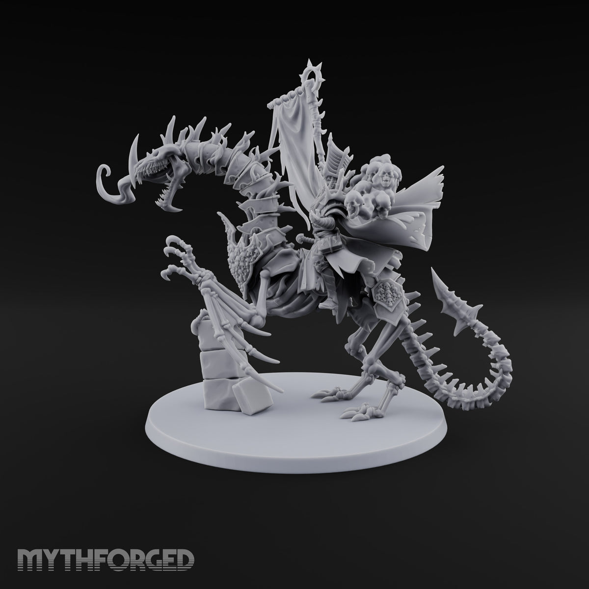 Pale and Unhurried Vampire Lord with Banner and Skull Spirits on Skeletal Mount — Banner