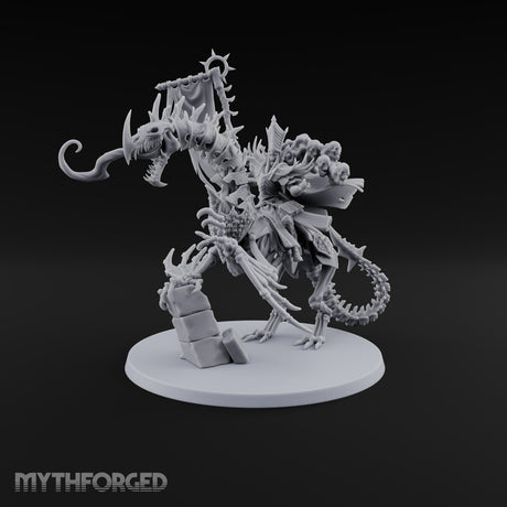 Pale and Unhurried Vampire Lord with Banner and Skull Spirits on Skeletal Mount — Banner