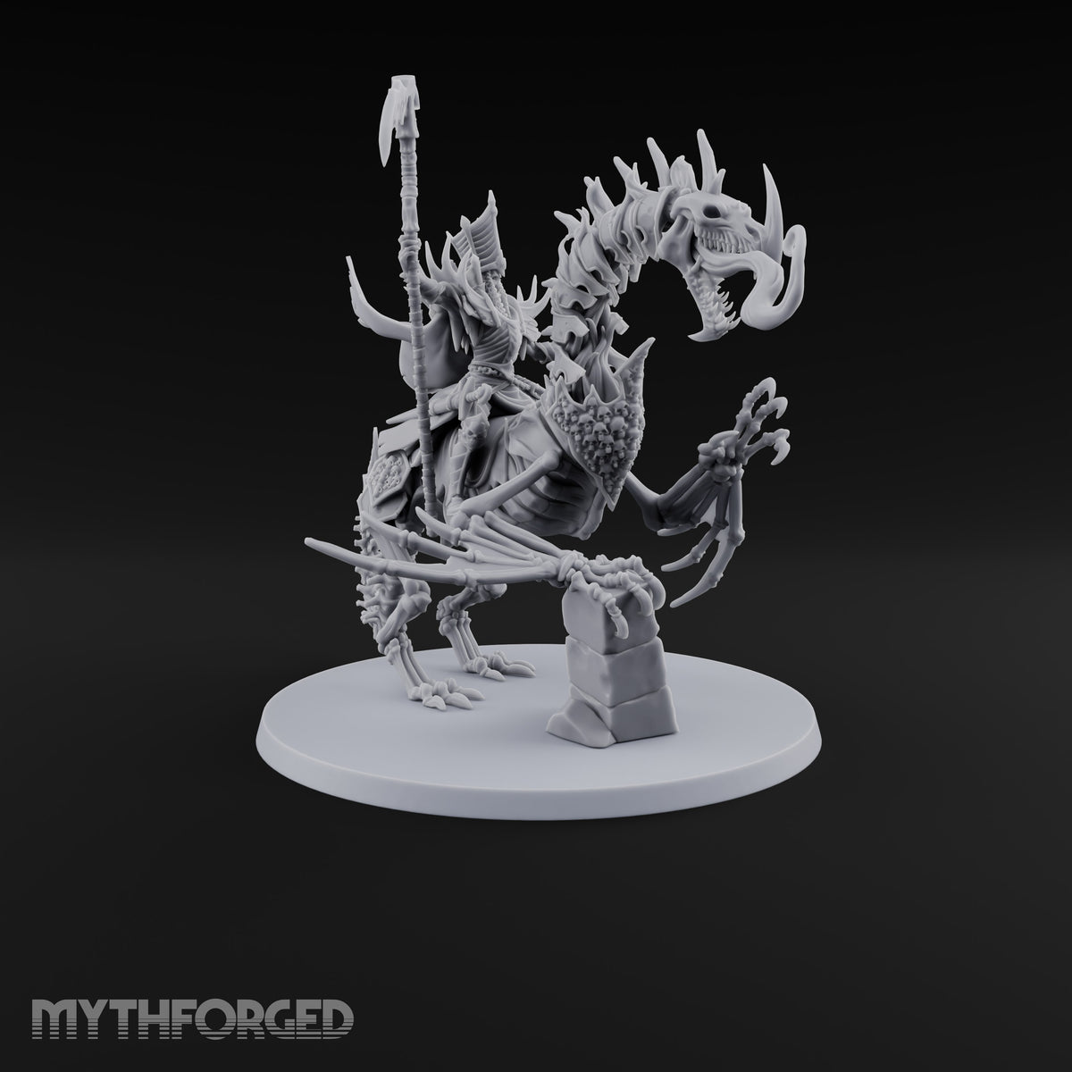 Pale and Unhurried Vampire Lord with Banner and Skull Spirits on Skeletal Mount — Scythe