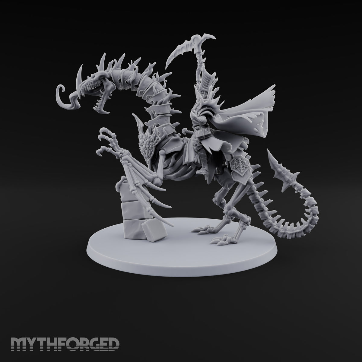 Pale and Unhurried Vampire Lord with Banner and Skull Spirits on Skeletal Mount — Scythe