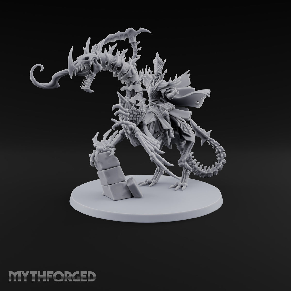Pale and Unhurried Vampire Lord with Banner and Skull Spirits on Skeletal Mount — Scythe