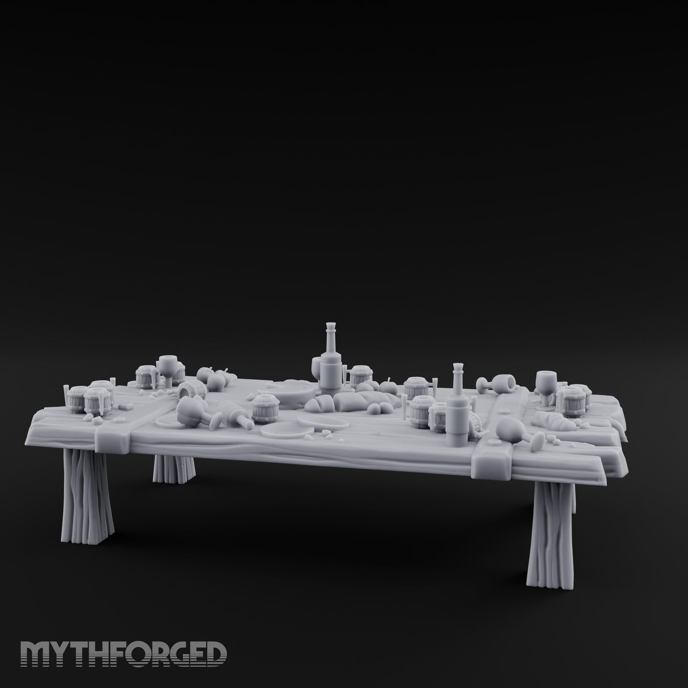 Mug-Crowded Cloth-Skirted Tavern Leftovers Table Miniature for Dungeons and Dragons, Pathfinder or other TTRPGs