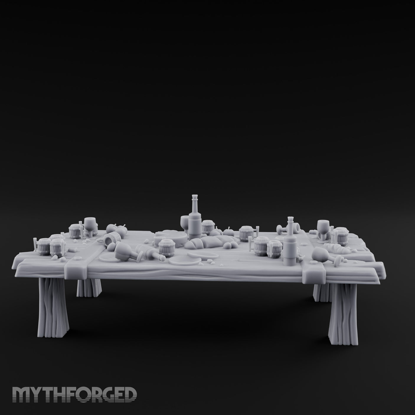 Mug-Crowded Cloth-Skirted Tavern Leftovers Table Miniature for Dungeons and Dragons, Pathfinder or other TTRPGs