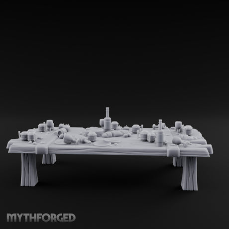 Mug-Crowded Cloth-Skirted Tavern Leftovers Table Miniature for Dungeons and Dragons, Pathfinder or other TTRPGs