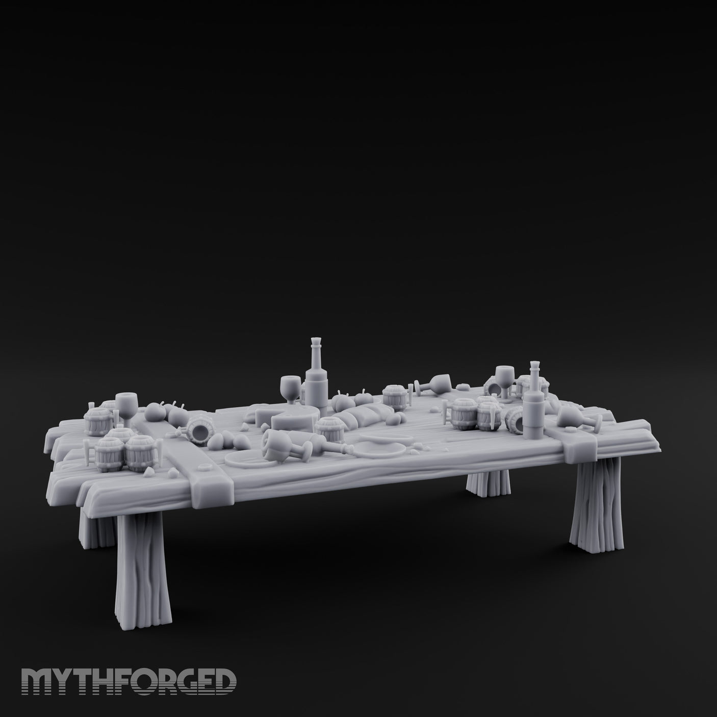 Mug-Crowded Cloth-Skirted Tavern Leftovers Table Miniature for Dungeons and Dragons, Pathfinder or other TTRPGs