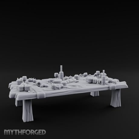 Mug-Crowded Cloth-Skirted Tavern Leftovers Table Miniature for Dungeons and Dragons, Pathfinder or other TTRPGs